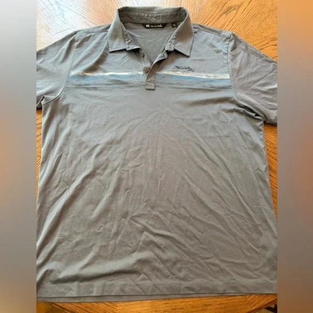 Travis Mathew Men's Gray Polo with Blue Stripe XL